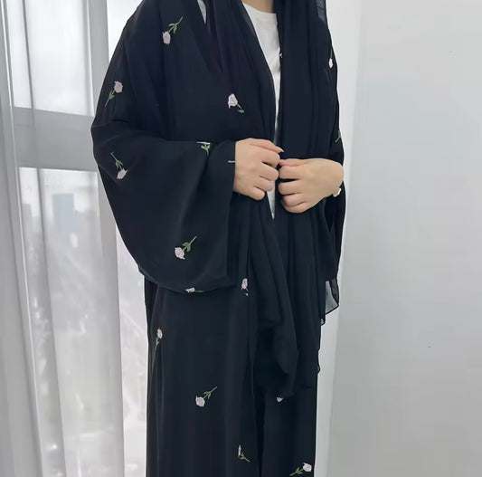 Flower embroidery abaya