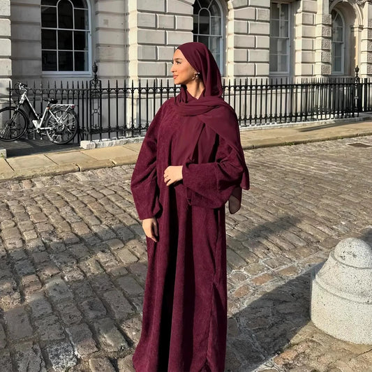 Arabic corduroy pullover closed abaya dress